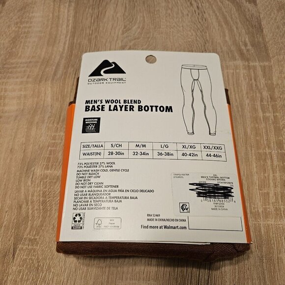Ozark Trail Men’s Wool Blend Base Layer Bottom Xxl (44-46) Cognac Brown - Picture 2 of 3